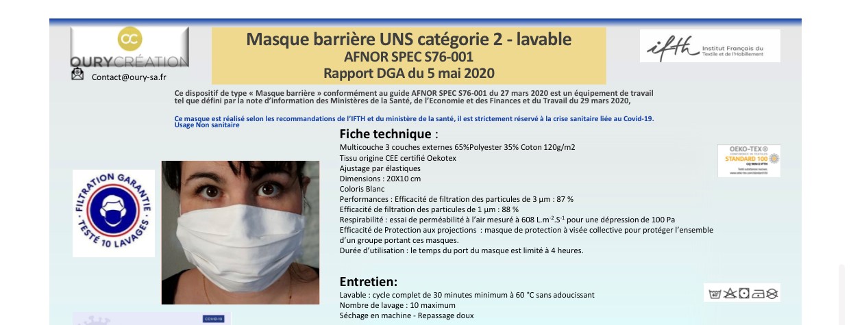 Masque en tissu lavable